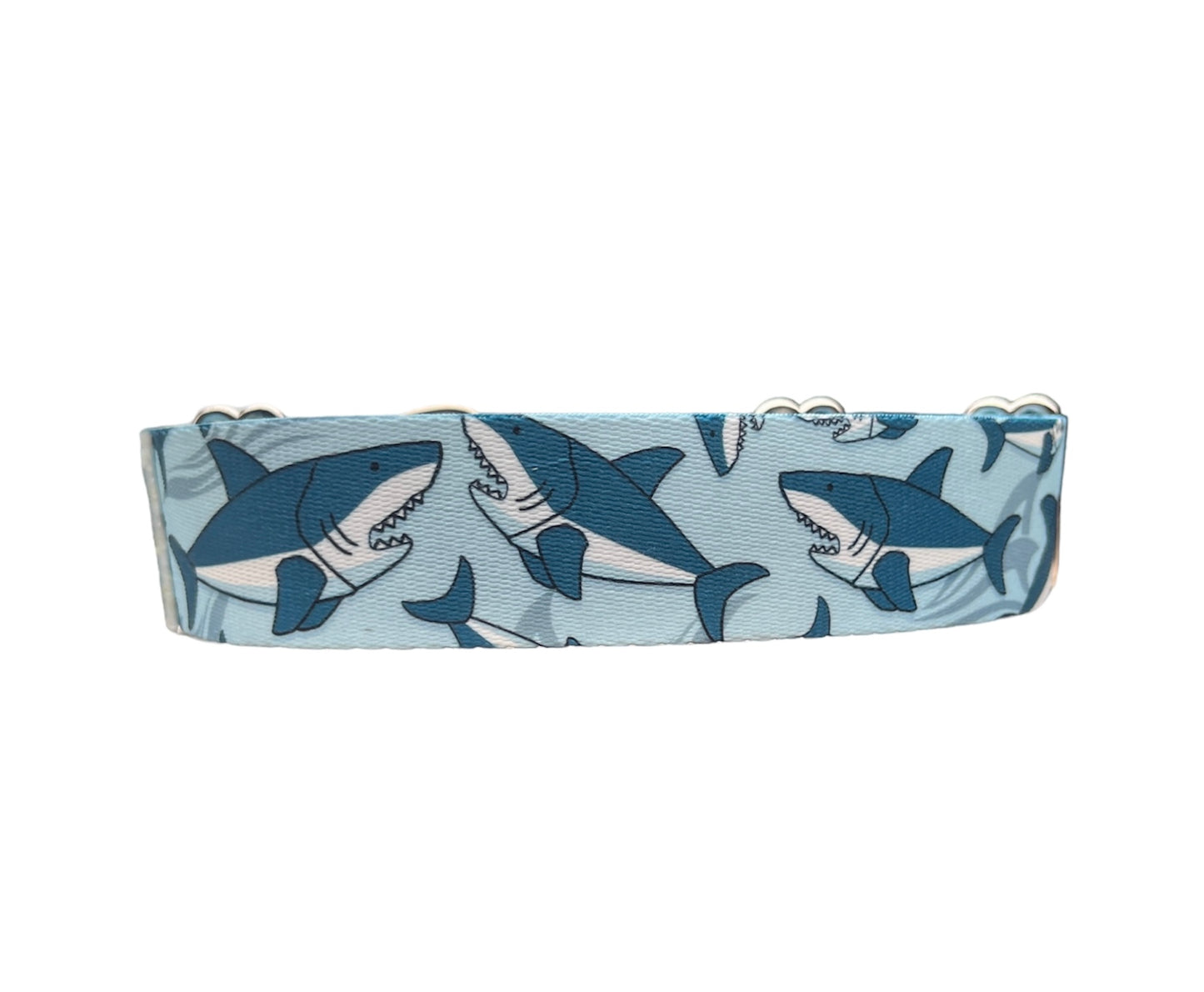 Blue Sharks Dog Collar, Jaws, Ocean Collar 1" & 1.5"