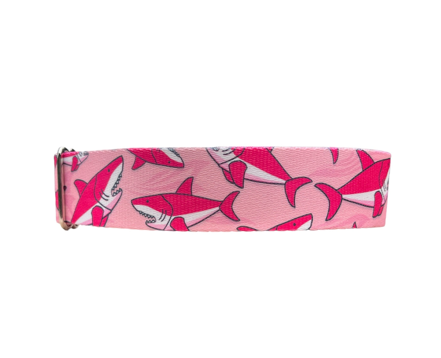 Pink Sharks Dog Collar, Jaws, Ocean Dog Collar 1" & 1.5"
