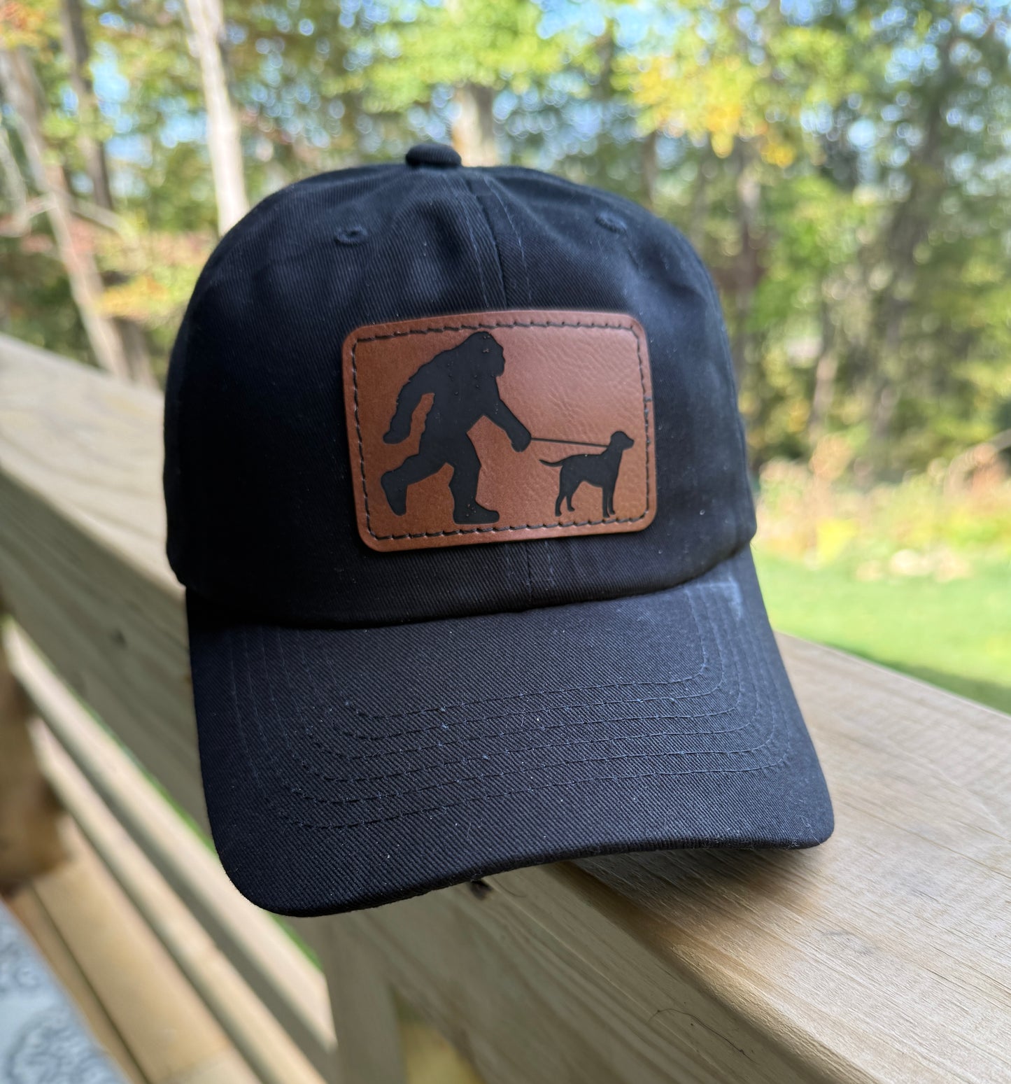 Sasquatch Bigfoot Walking Dog Baseball Hat Multiple Colors & Breeds