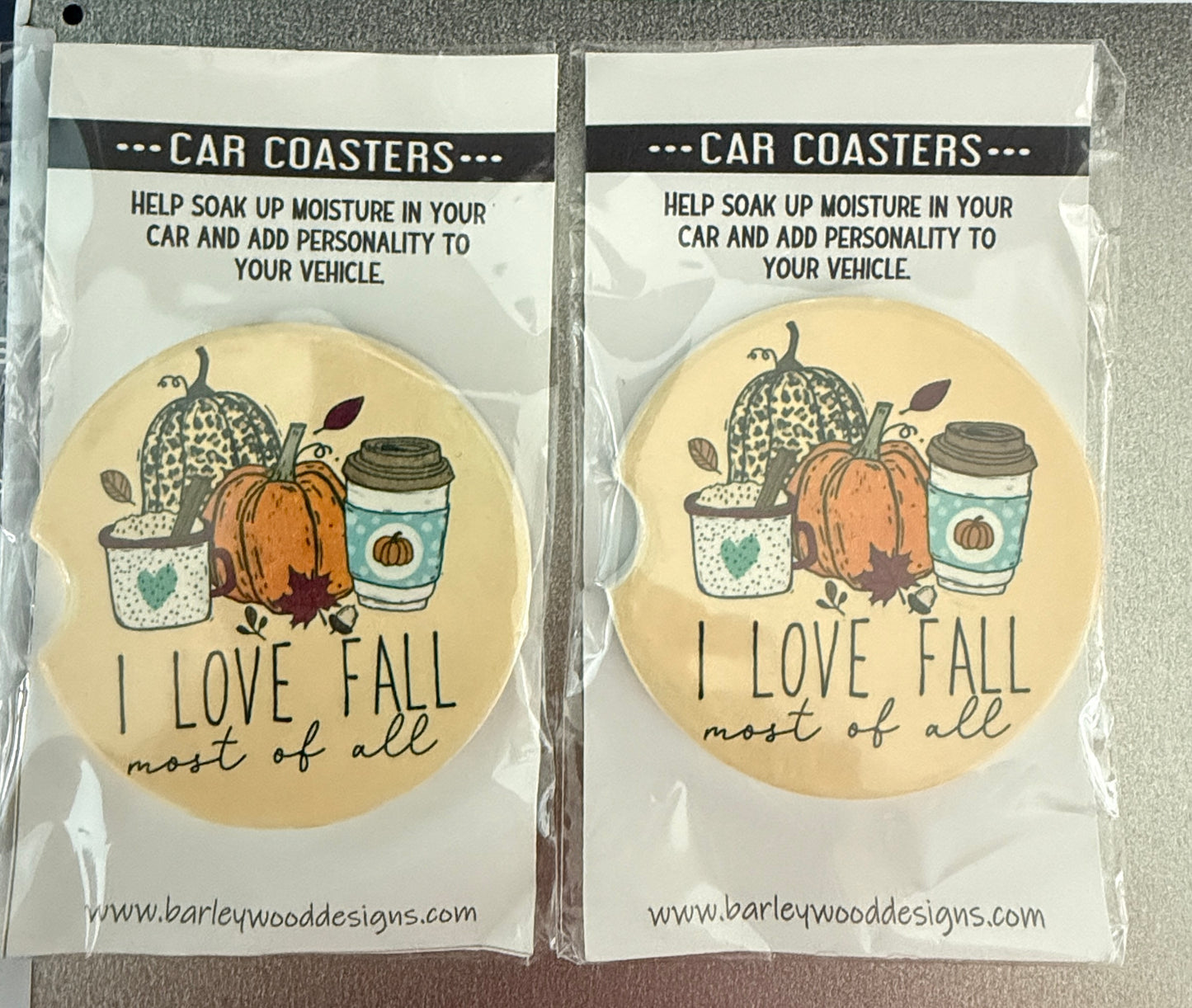I Love Fall Car Coasters Set of 2 SALE