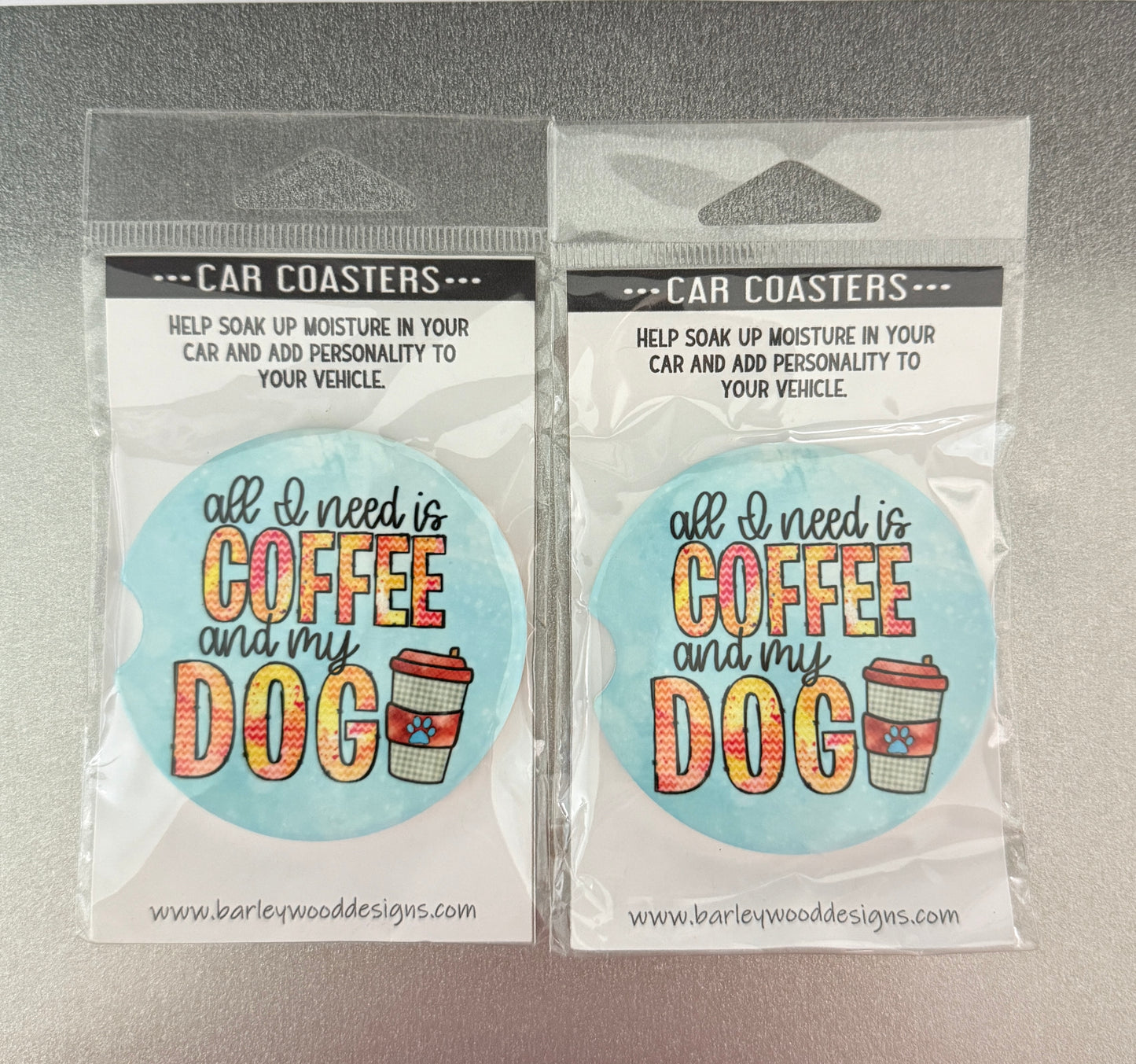 Coffee and Dogs Car Coasters Set of 2 SALE