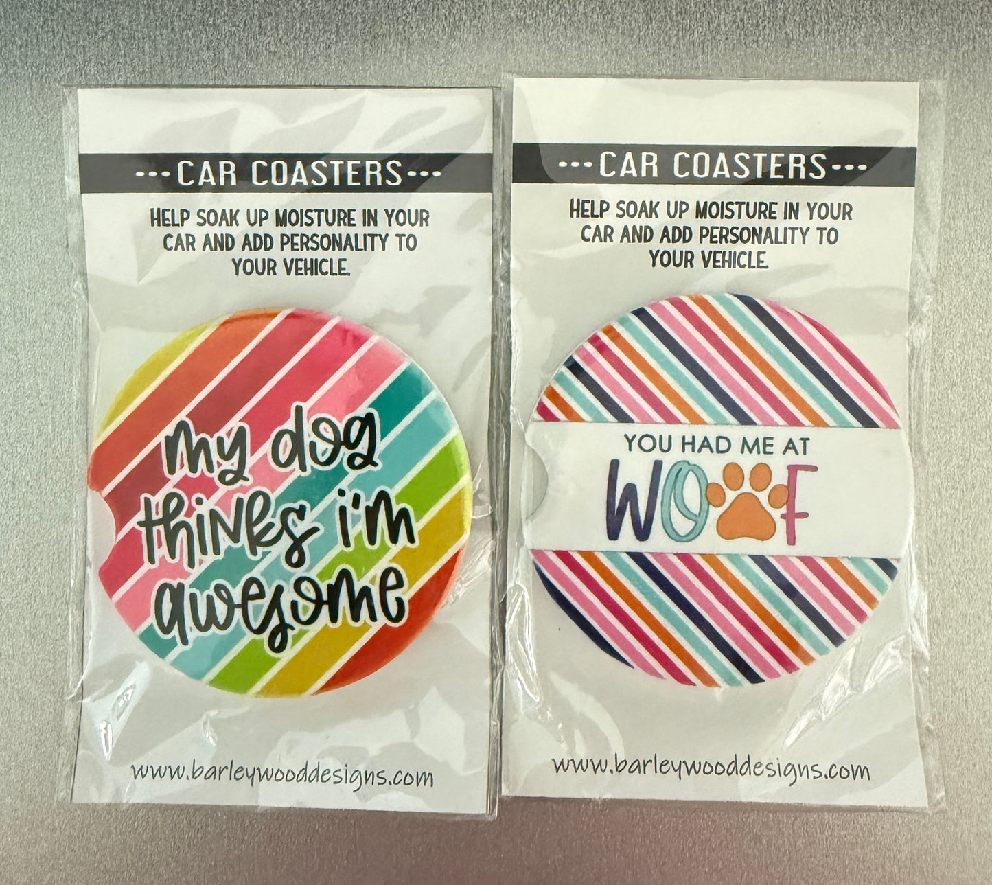 Dog Themed Car Coasters Set of 2 SALE