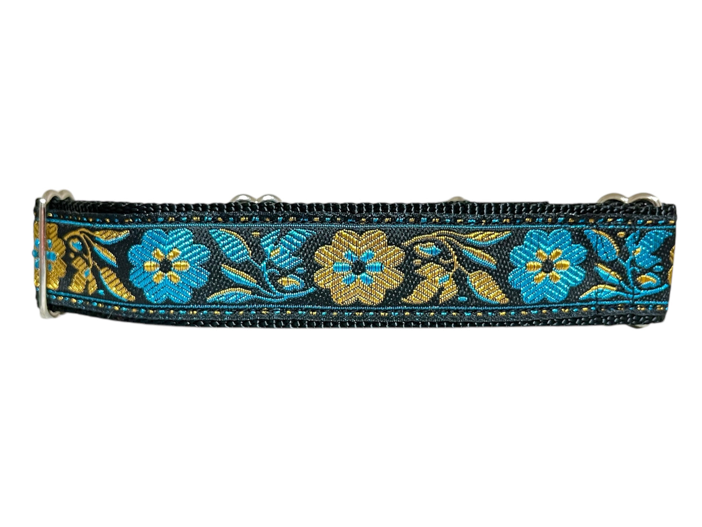 Turquoise & Gold Floral Dog Collar 1.5" Width