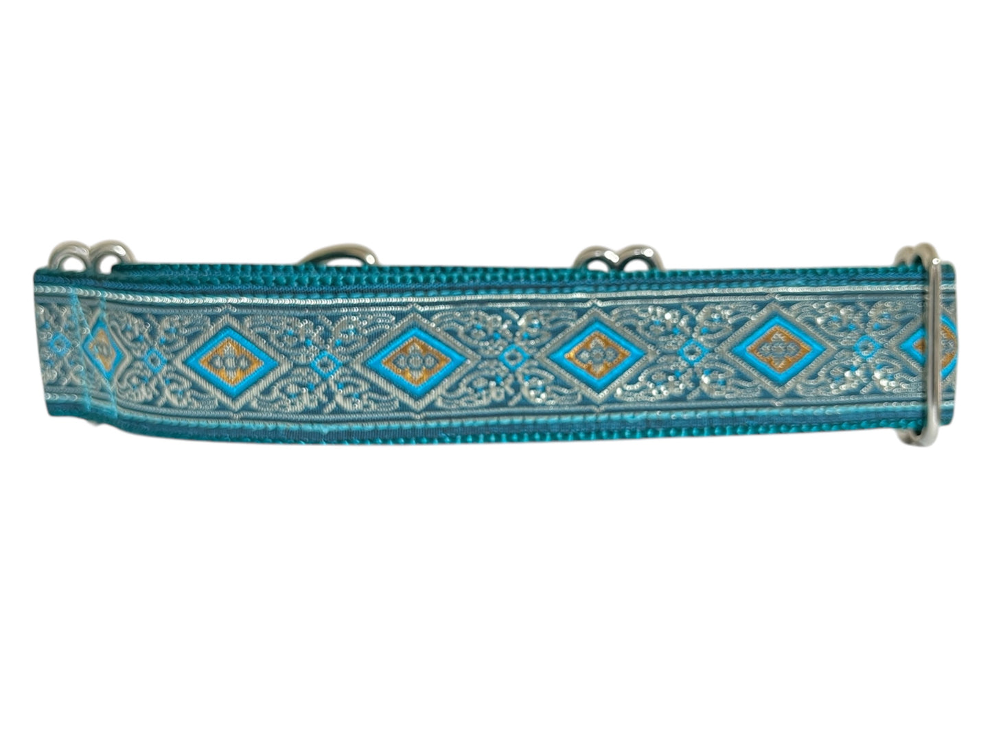 Metallic Teal Diamonds Dog Collar 1.5" Width