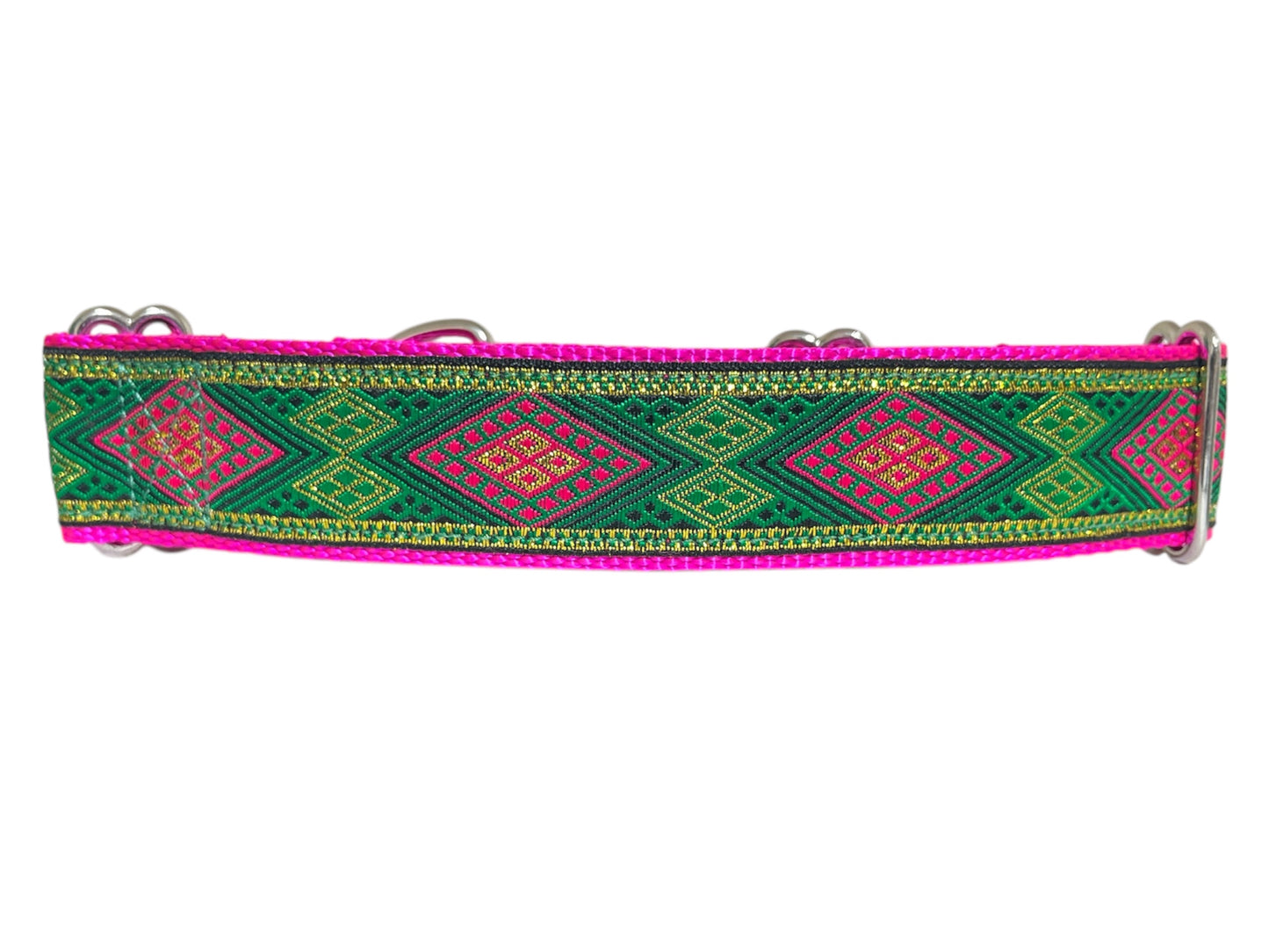 Pink & Green Diamond Dog Collar 1.5" Width