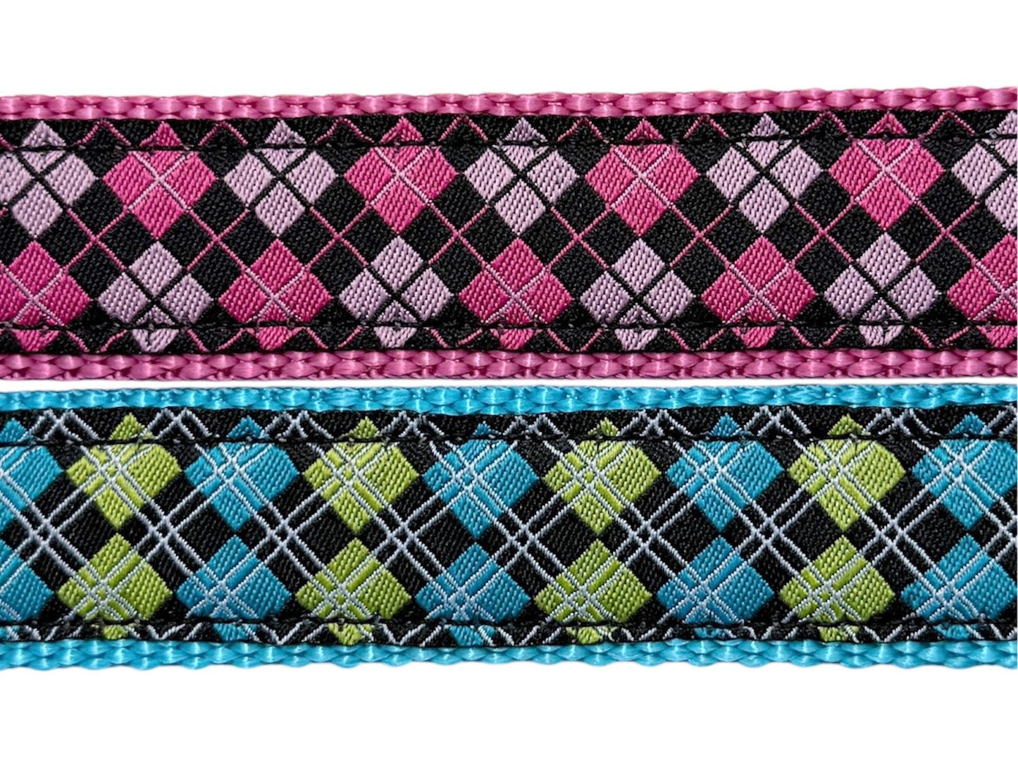Preppy Argyle Diamonds Ribbon Dog Collar 1"