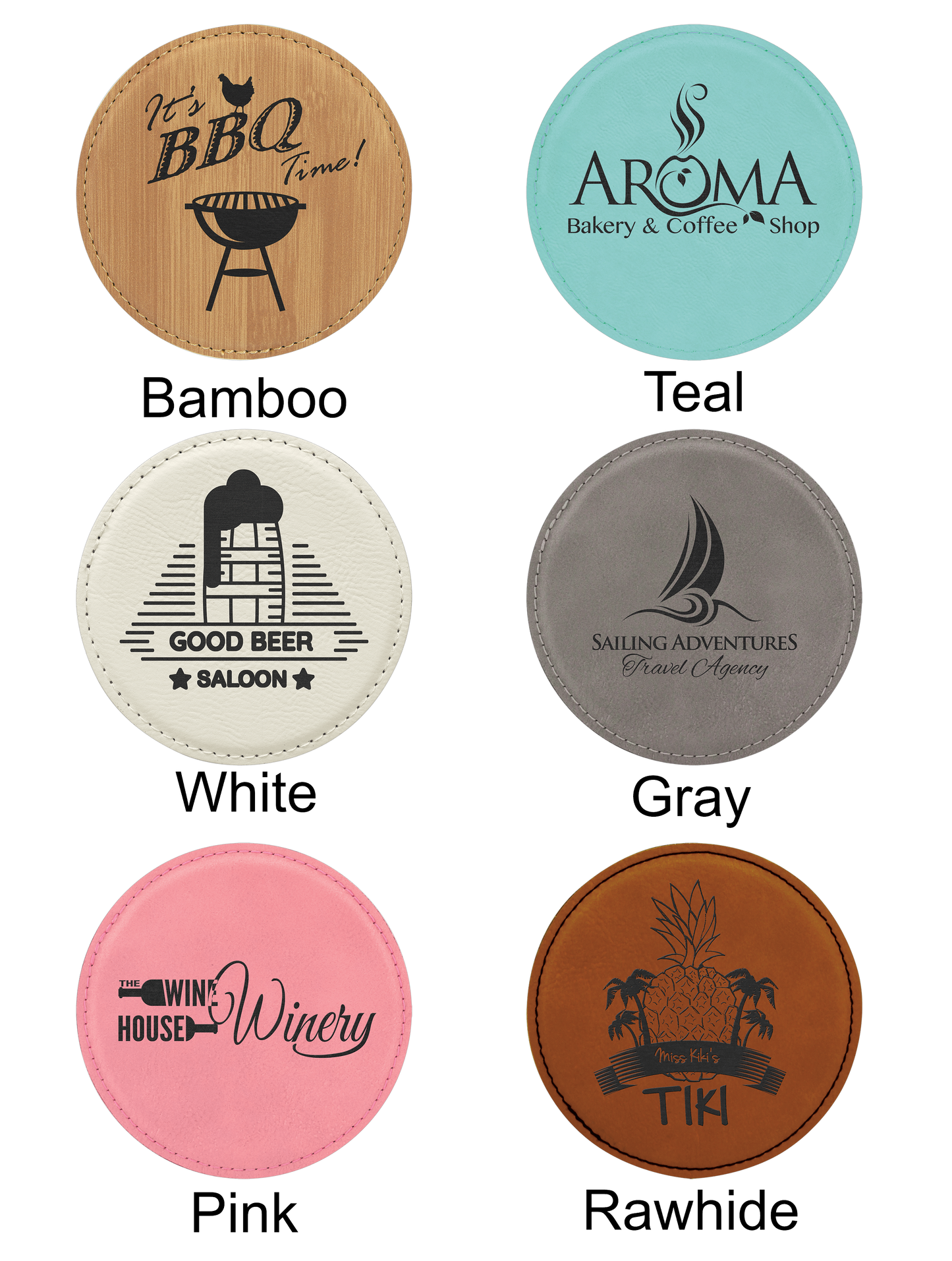 Custom Faux Leather Laser Engraved Drink Coasters 4" Round