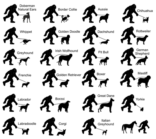 Sasquatch Bigfoot Walking Dog Baseball Hat Multiple Colors & Breeds