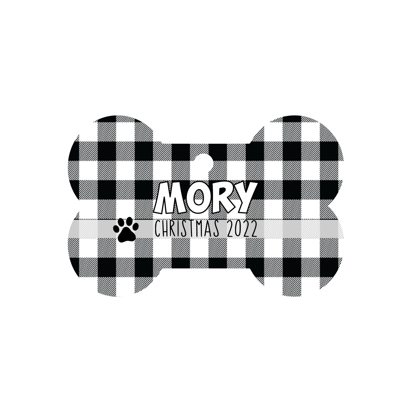 Buffalo Plaid Personalized Dog Bone Christmas Ornament