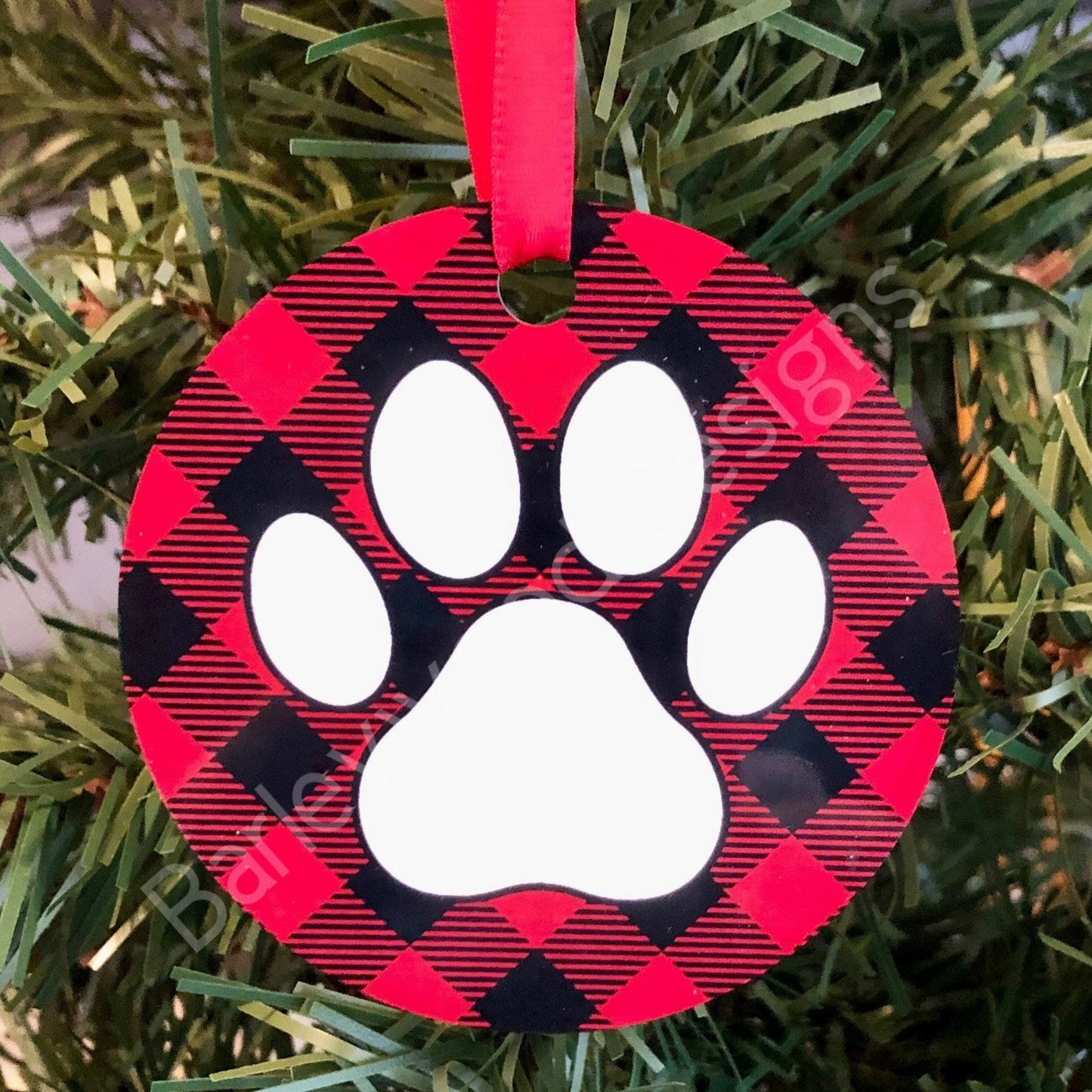 Buffalo Plaid Paw Christmas Ornament