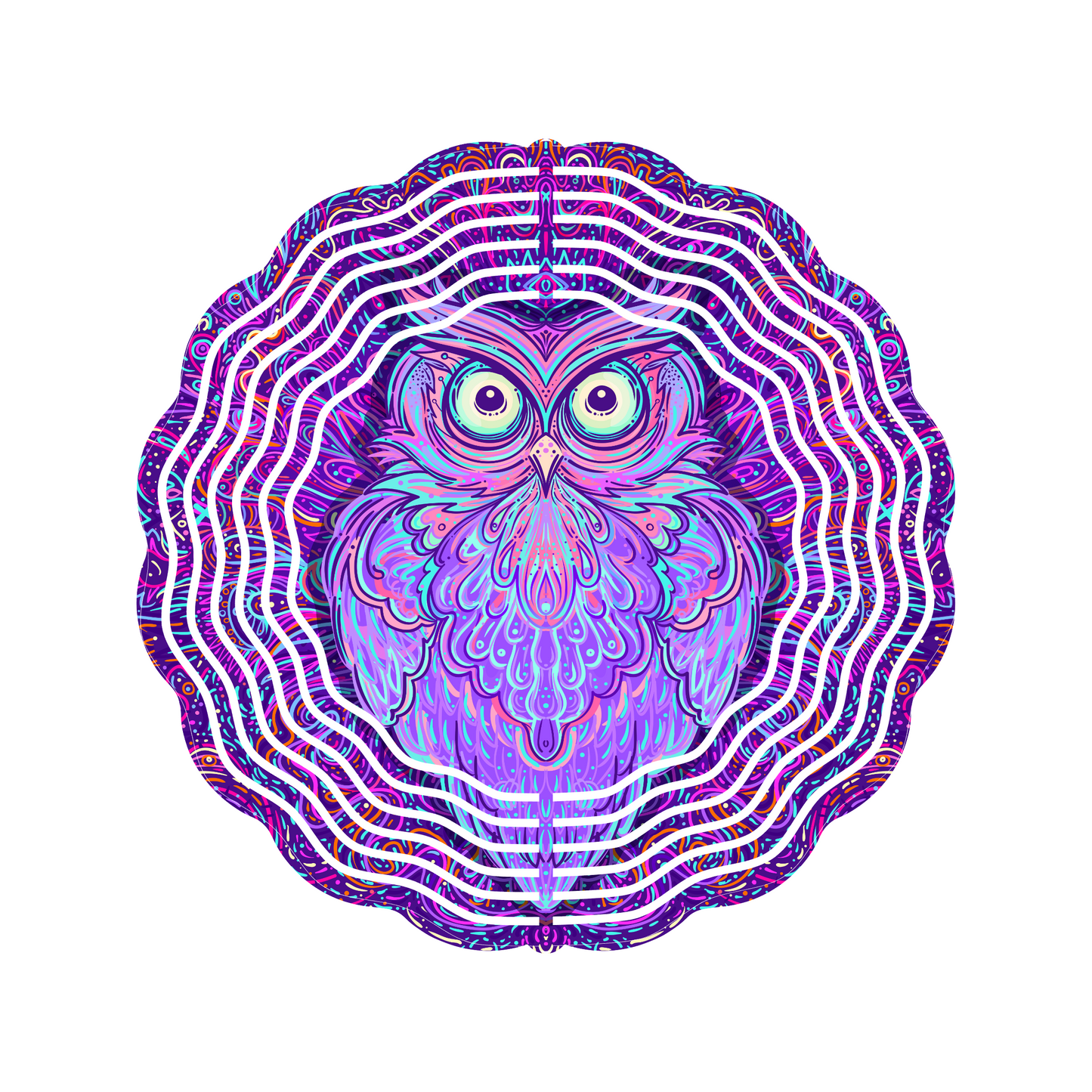 Purple Owl Metal Wind Spinner 8", Yard Art, Garden Art, Sun Catcher
