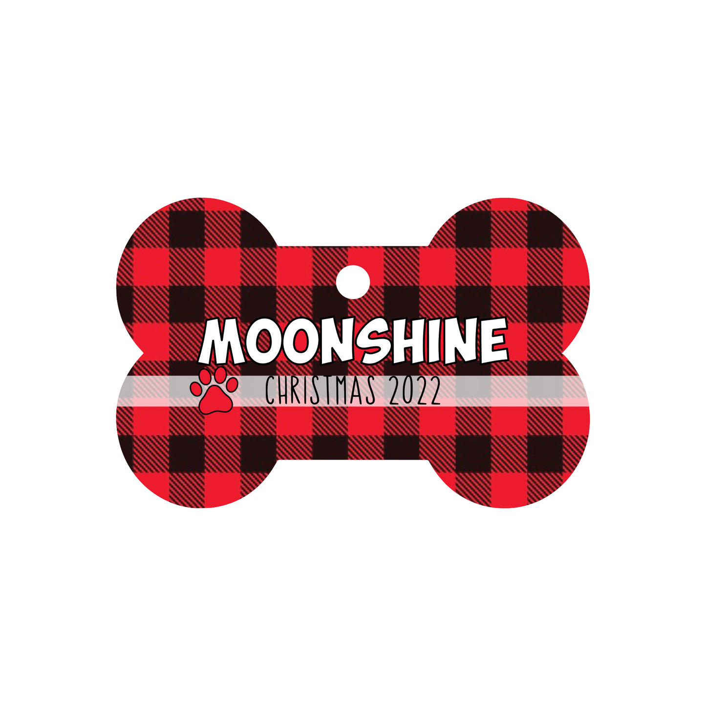 Buffalo Plaid Personalized Dog Bone Christmas Ornament