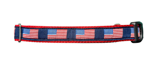 American Flags Patriotic Ribbon Dog Collar 1"