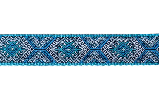 Turquoise Aztec Ribbon Dog Collar 1"