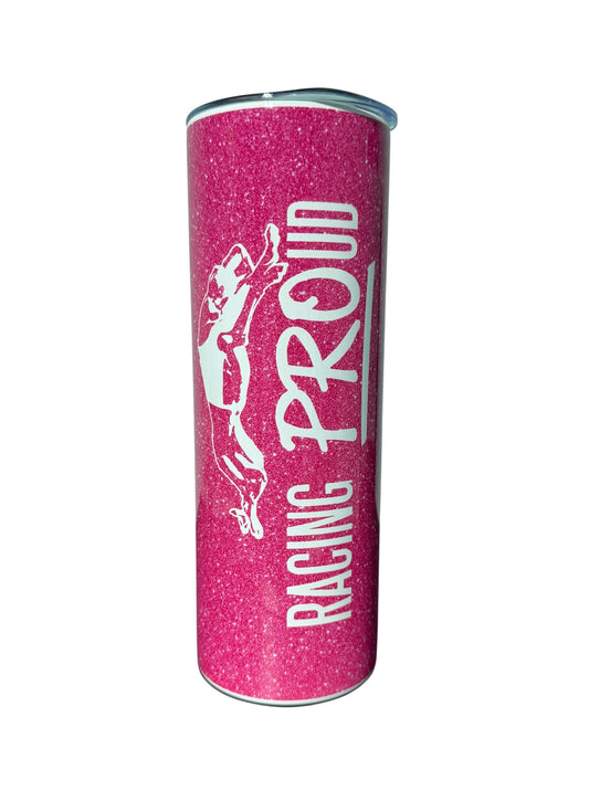 Racing PROud Pink Glitter 20 oz. Stainless Steel Skinny Tumbler