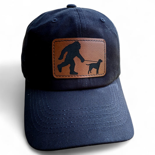 Sasquatch Bigfoot Walking Dog Baseball Hat Multiple Colors & Breeds