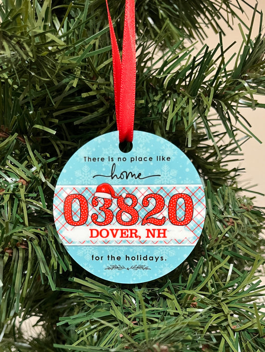 Personalized Zip Code City State Christmas Ornament TURQUOISE, Hometown Ornament
