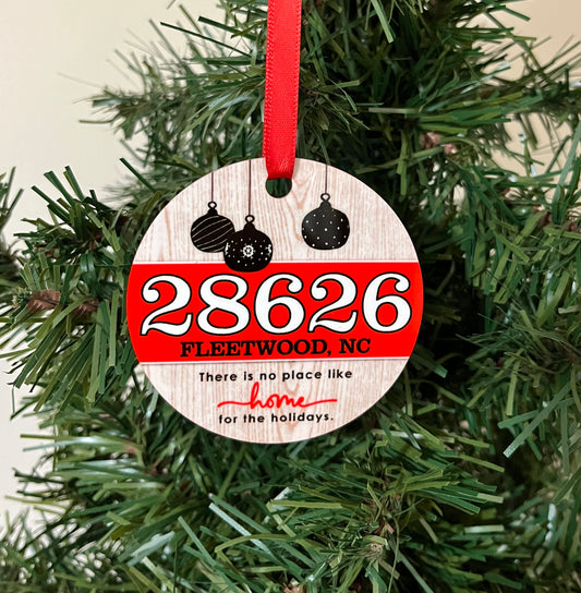 Personalized Zip Code City State Christmas Ornament RED, Hometown Ornament