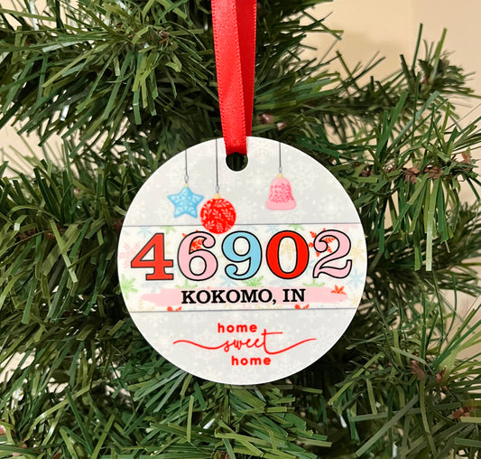 Personalized Zip Code City State Christmas Ornament PINK, Hometown Ornament