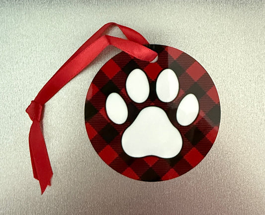 Buffalo Plaid Paw Christmas Ornament SALE