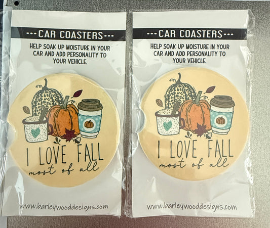 I Love Fall Car Coasters Set of 2 SALE