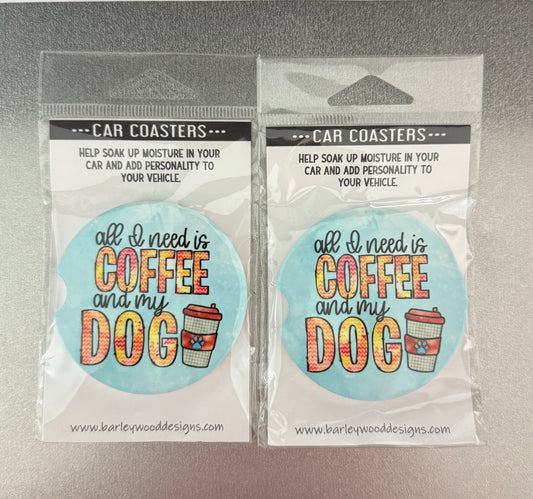 Coffee and Dogs Car Coasters Set of 2 SALE