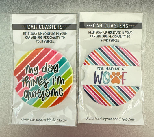 Dog Themed Car Coasters Set of 2 SALE