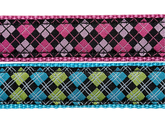 Preppy Argyle Diamonds Ribbon Dog Collar 1"