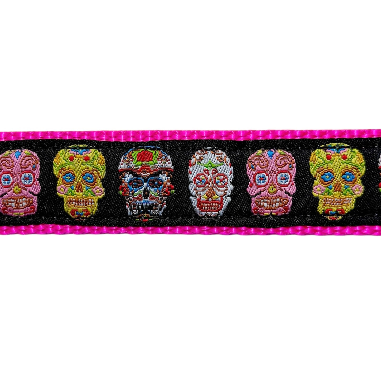 Sugar Skulls Ribbon Dog Collar 1"