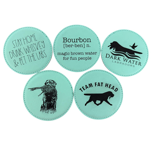 Custom Faux Leather Laser Engraved Drink Coasters 4" Round