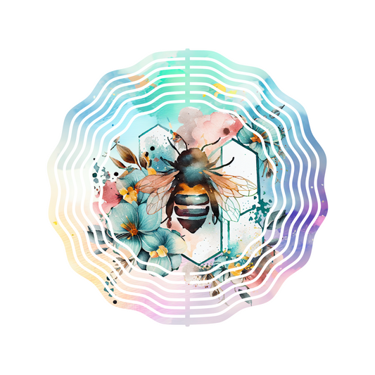 Bee Watercolor Metal Wind Spinner 8"