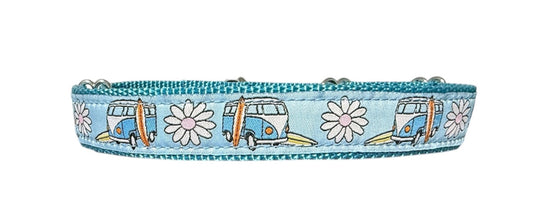 Groovy Van Surfboard Ribbon Dog Collar 1"