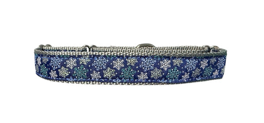 Snowflakes Winter Ribbon Dog Collar 1"