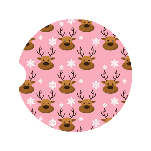 Pink Reindeer Christmas Car Coaster