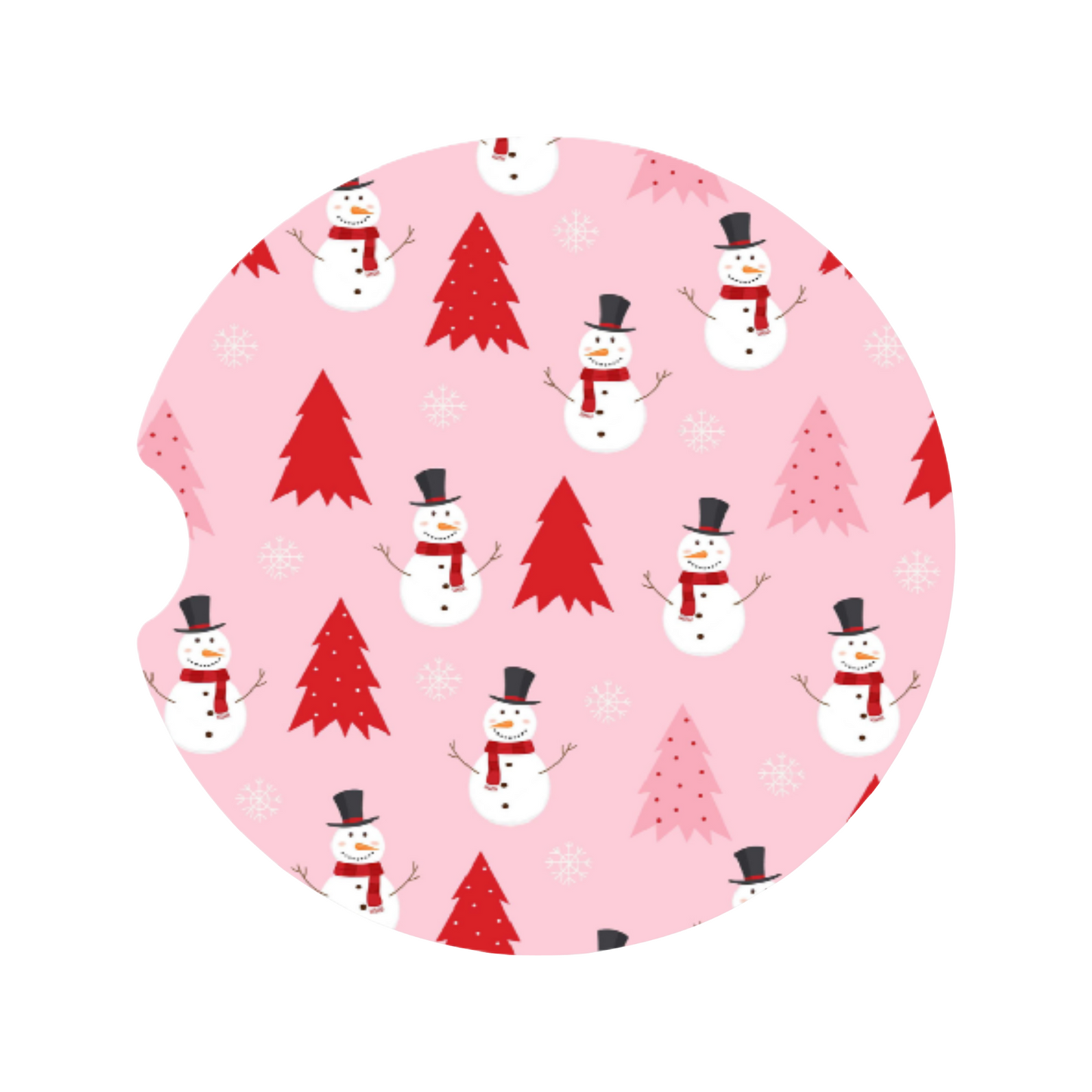 Pink Snowmen Christmas Car Coaster
