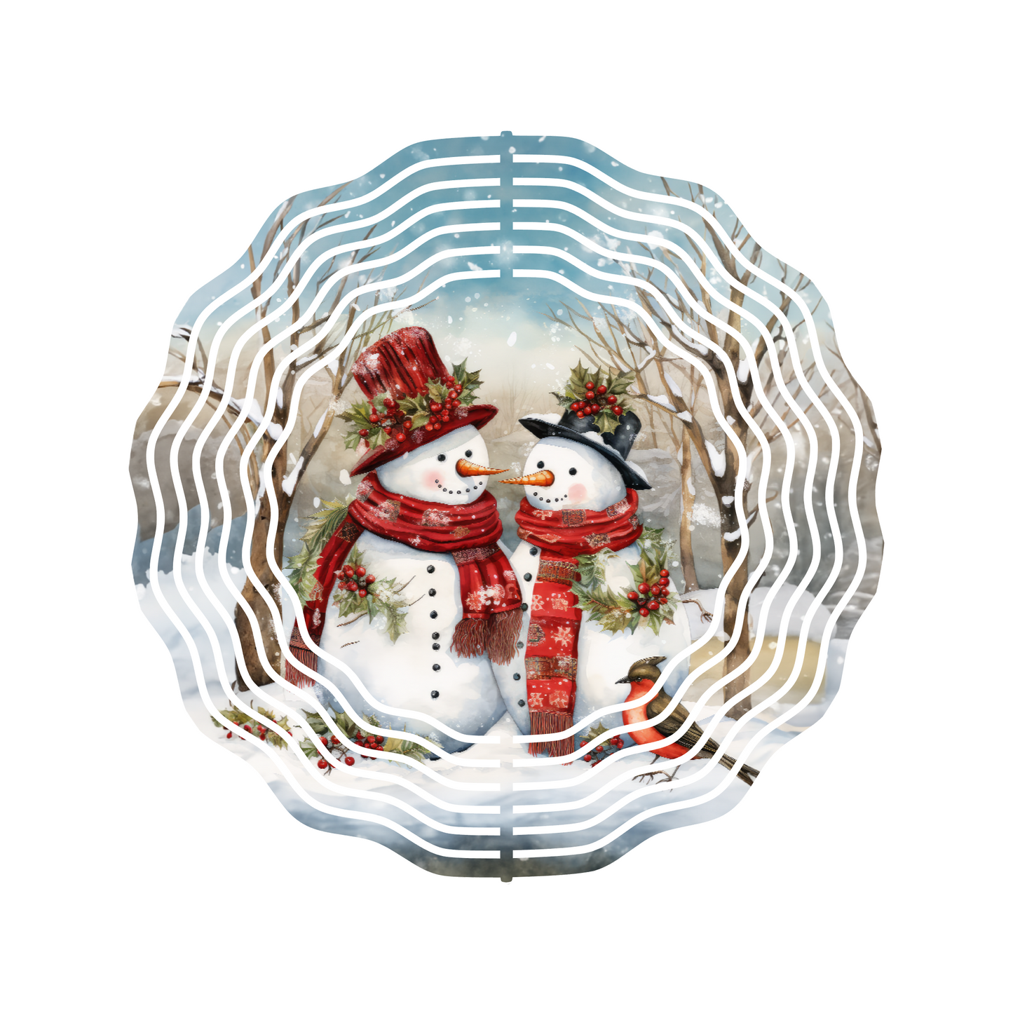 Christmas Snowmen Metal Wind Spinner 8", Yard Art, Garden Art, Sun Catcher