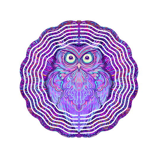 Purple Owl Metal Wind Spinner 8", Yard Art, Garden Art, Sun Catcher