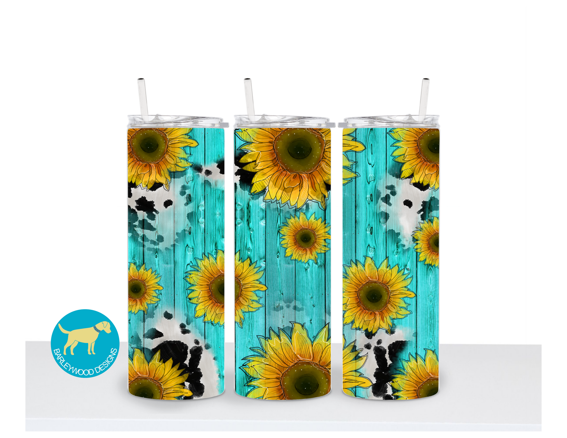 Sunflower Cow 20 Oz Skinny Tumbler With Straw & Lid 