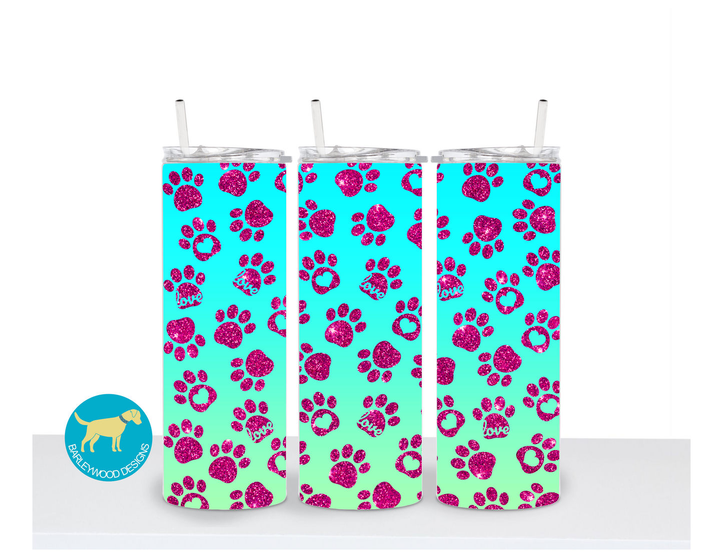 Dog Paws Pink & Turquoise 20 oz. Stainless Steel Skinny Tumbler