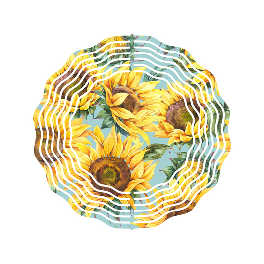 Turquoise Sunflowers Metal Wind Spinner 8", Yard Art, Garden Art, Sun Catcher